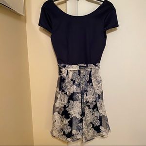 Navy and White Floral Dress with V-Back